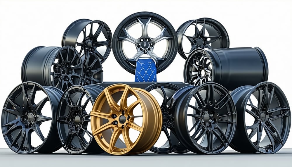 A selection of high-quality aftermarket wheels for cars.